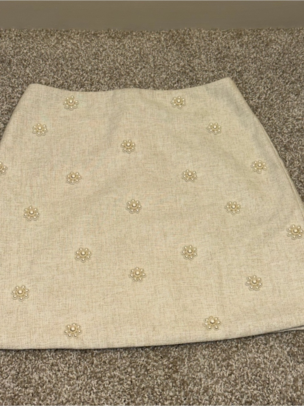 Storia Cream Mini Skirt with Pearl Floral Accents
